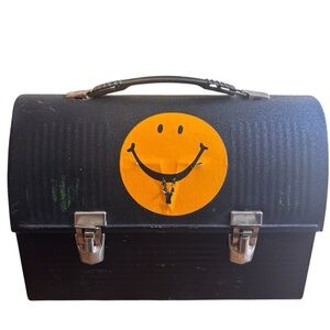 Vintage THERMOS Brand Black Metal Dome Top Miners Work Lunch Box